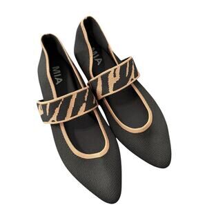 NWOB MIA Madeleine Ballet Flats‎ Mary Janes Black Tan Zebra Print Women Size 6.5